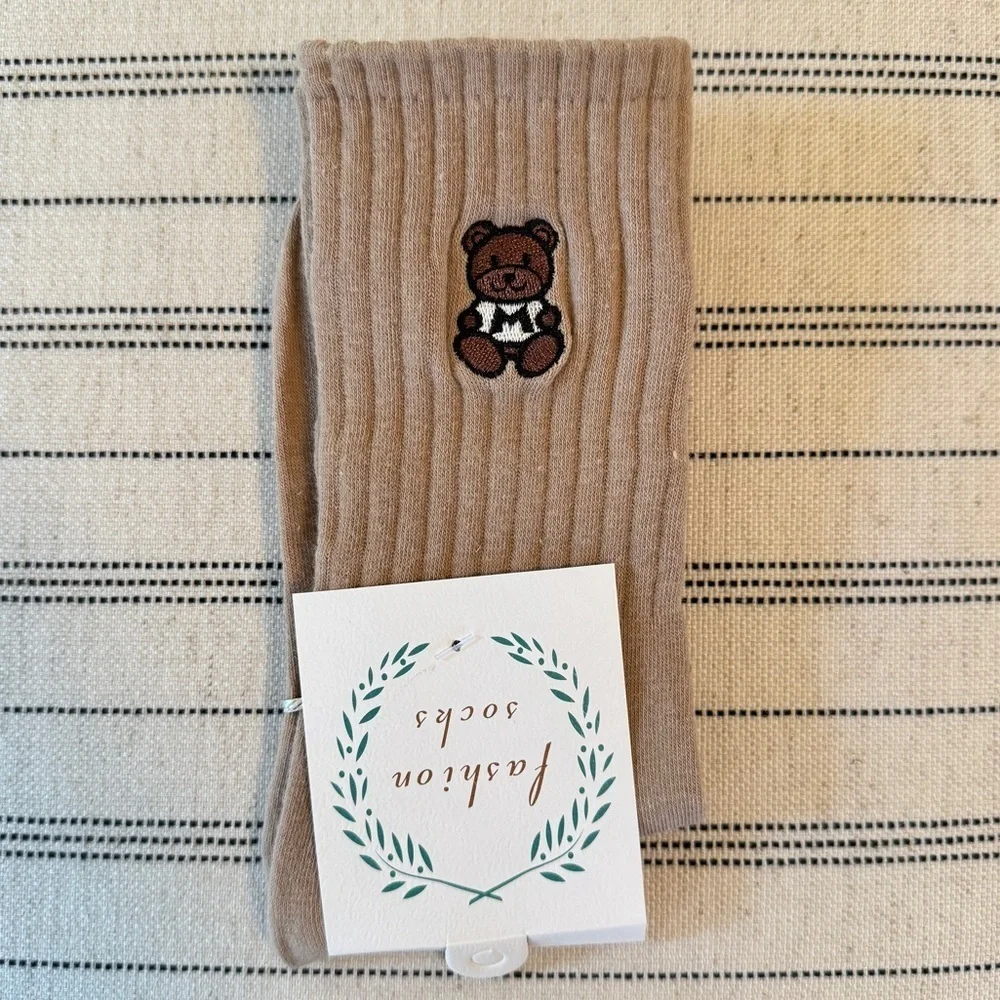 Embroidered Teddy Bear Ankle Crew Socks